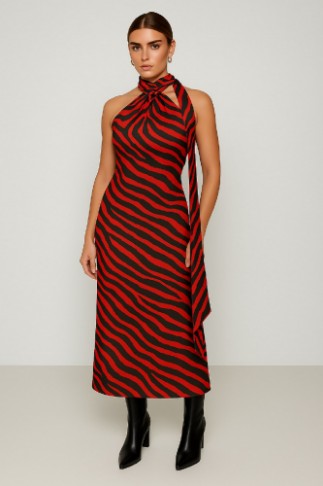 Εικόνα της Φόρεμα σατέν εμπριμέ μάξι με δέσιμο στο λαιμό