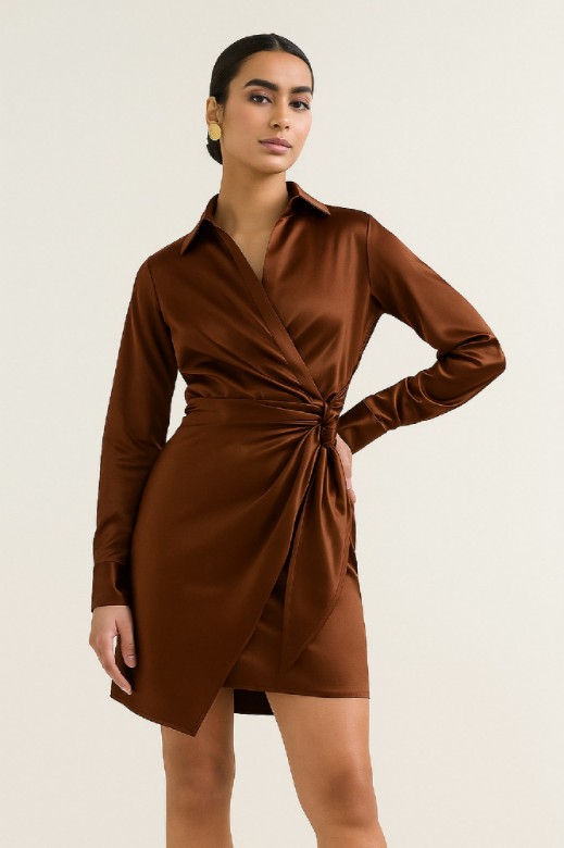 Picture of Premium satin mini wrap dress with tie