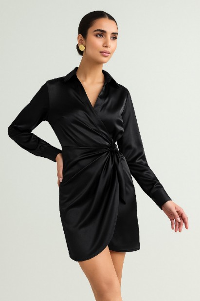 Picture of Premium satin mini wrap dress with tie