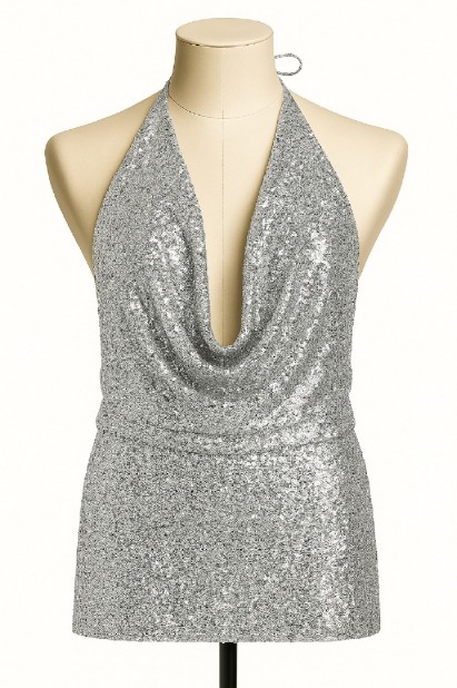 Εικόνα της Top halter με λάμψη από παγιέτες και ανοιχτή πλάτη