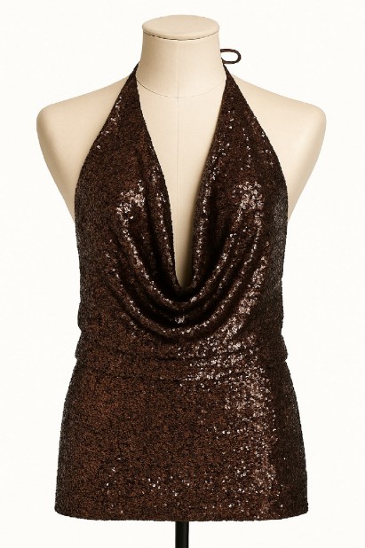 Εικόνα της Top halter με λάμψη από παγιέτες και ανοιχτή πλάτη