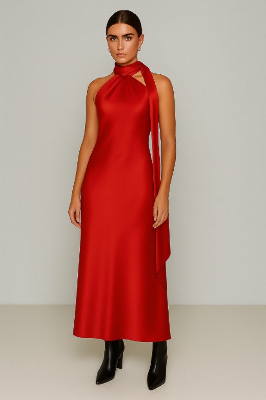 Picture of Premium satin maxi dress with tie at the neck