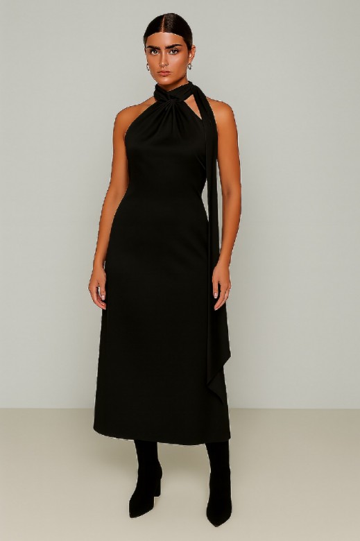 Picture of Premium satin maxi dress with tie at the neck