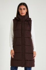 Picture of Long Quilted Sleeveless Vest with Hood