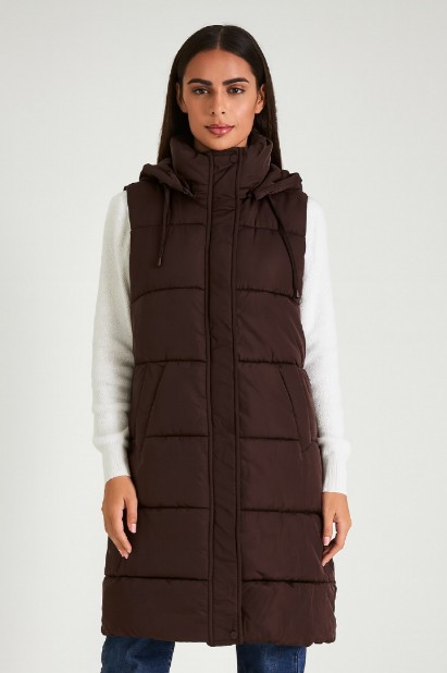 Picture of Long Quilted Sleeveless Vest with Hood