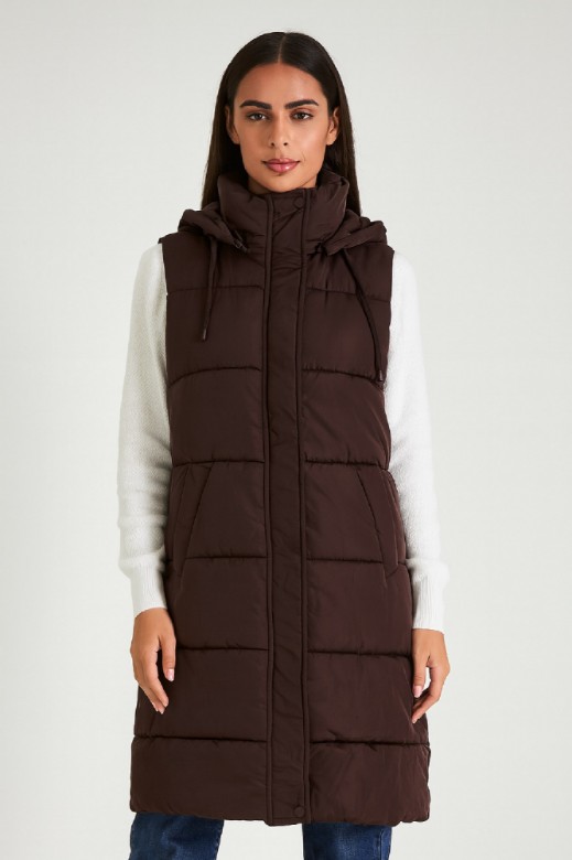 Picture of Long Quilted Sleeveless Vest with Hood