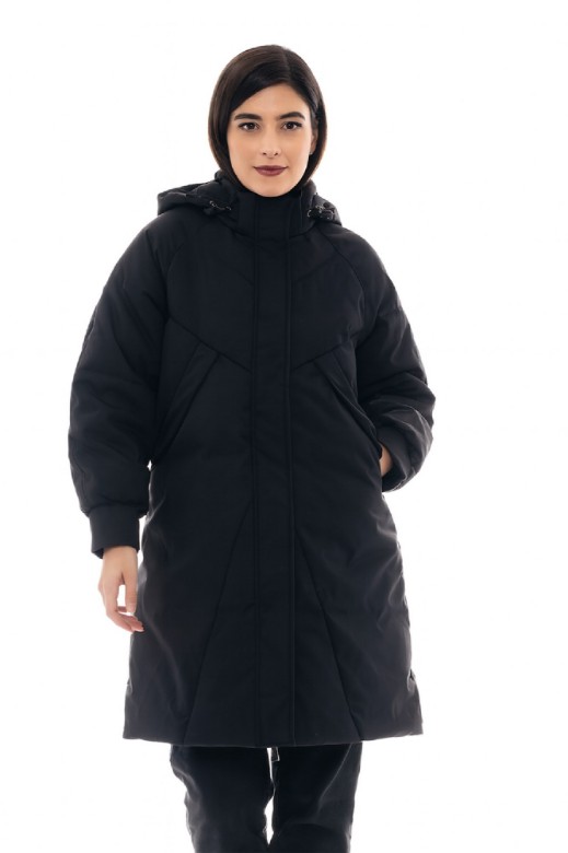 Εικόνα της b'Μακρύ Καπιτονέ Μπουφάν με Κουκούλα