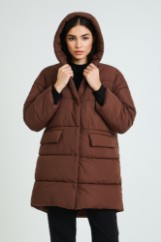 Picture of Long Quilted Puffer Jacket with Hood and Flap Pockets