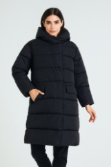 Picture of Long Quilted Puffer Jacket with Hood and Flap Pockets