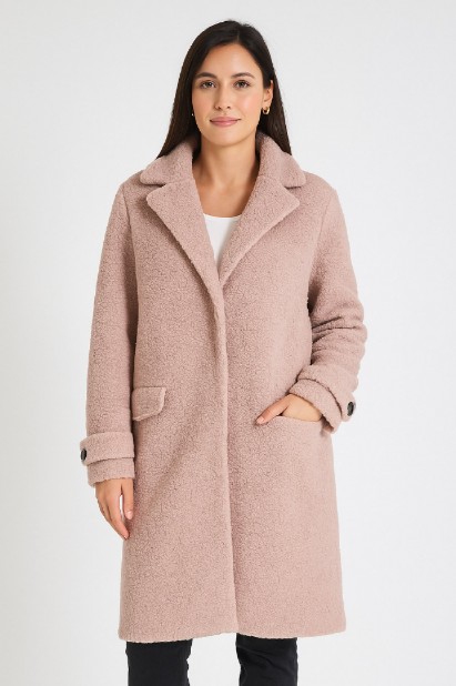 Picture of Textured Teddy Coat with Cuff Button Detail