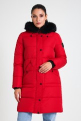 Picture of Long Quilted Puffer Jacket with Hood and Detachable Fur Trim