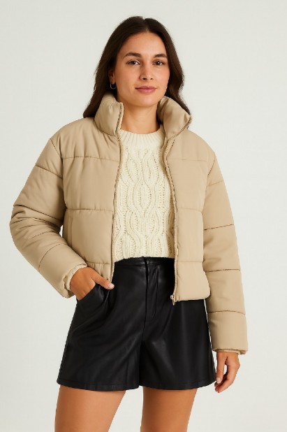 Picture of Short Quilted Faux Leather Puffer Jacket