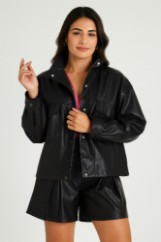 Picture of Oversized Faux Leather Jacket with Pockets