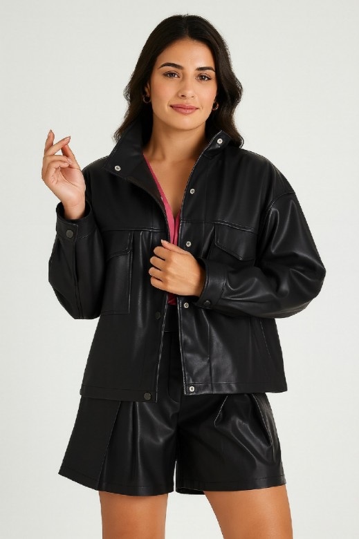 Picture of Oversized Faux Leather Jacket with Pockets