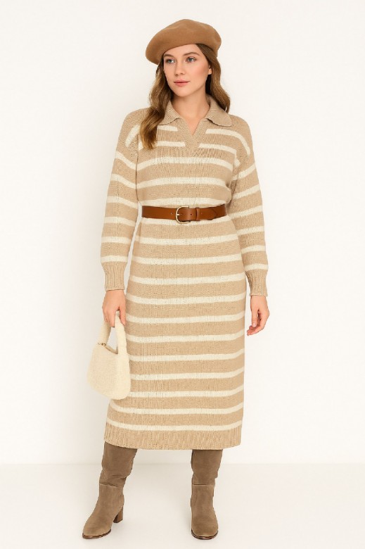 Picture of Striped Knitted Dress with Collar