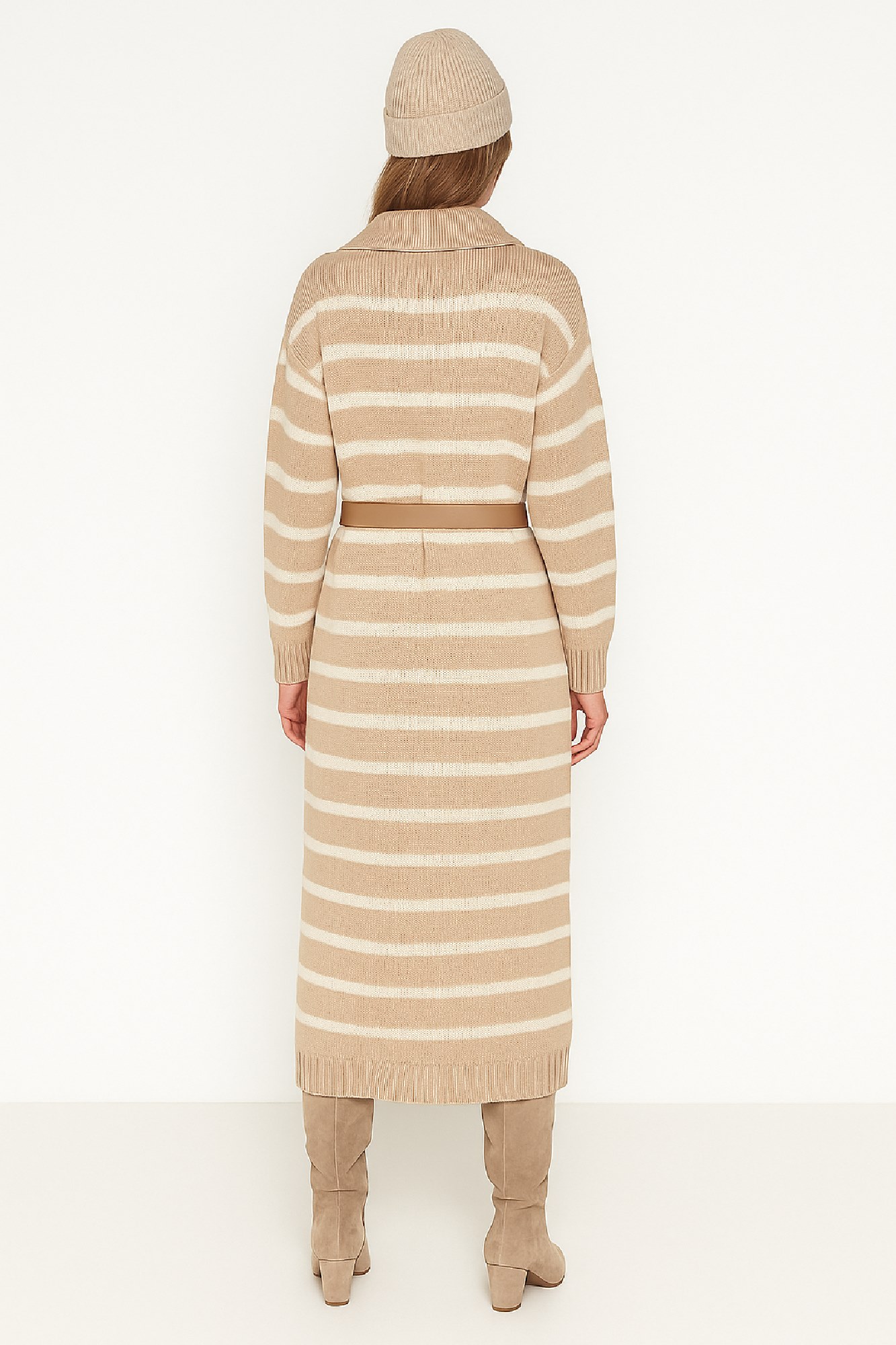 Picture of Striped Knitted Dress with Collar