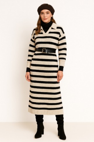 Εικόνα της Φόρεμα Ριγέ Πλεκτό με Γιακά