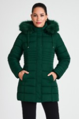 Picture of Quilted Puffer Jacket with Hood and Detachable Faux Fur Trim