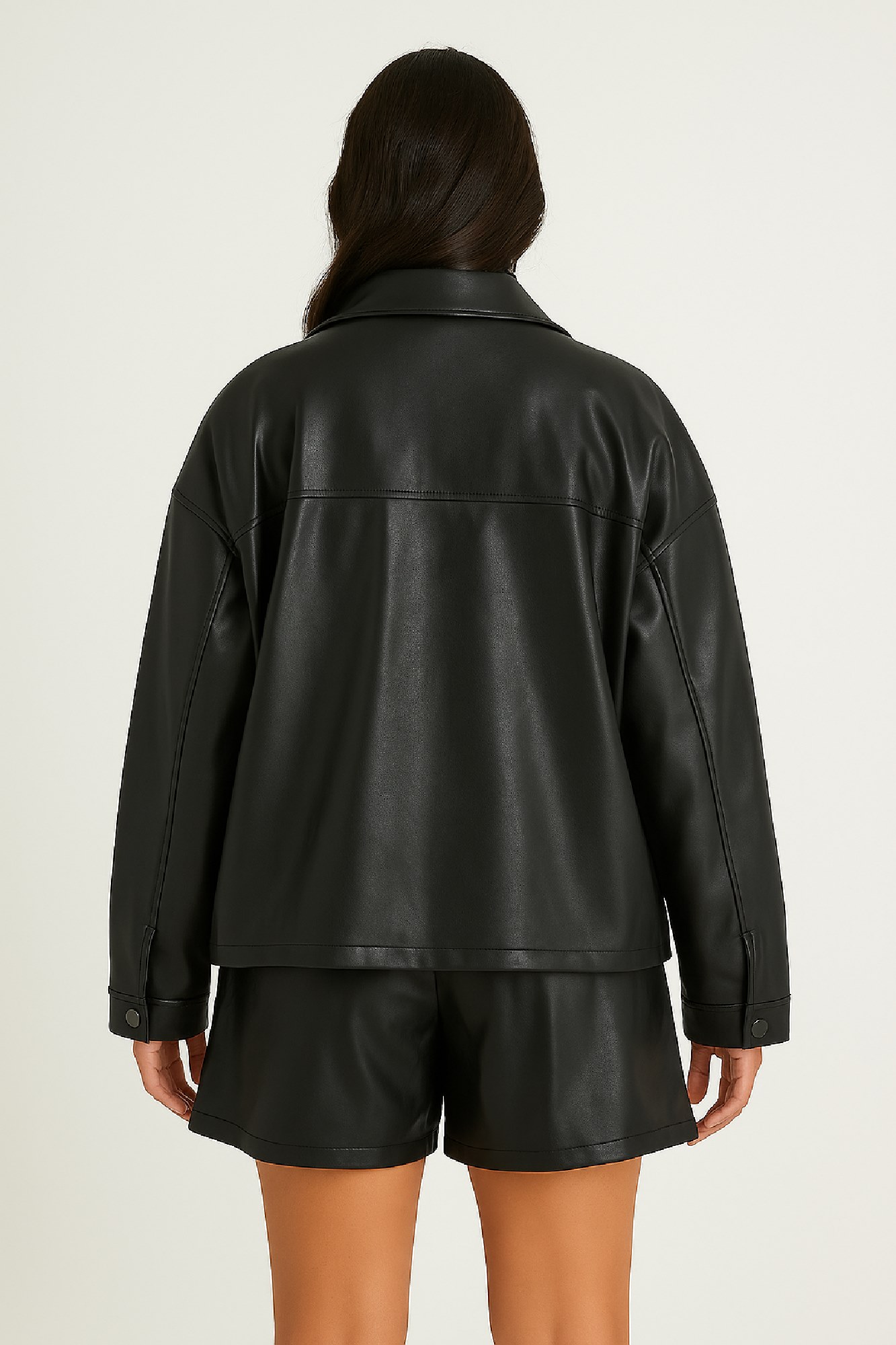 Picture of Oversized Faux Leather Jacket with Pockets