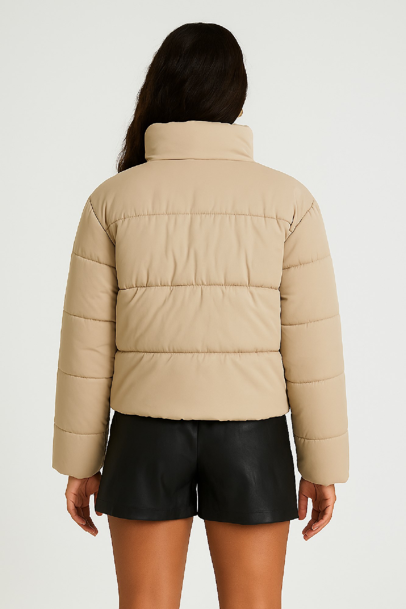 Picture of Short Quilted Faux Leather Puffer Jacket