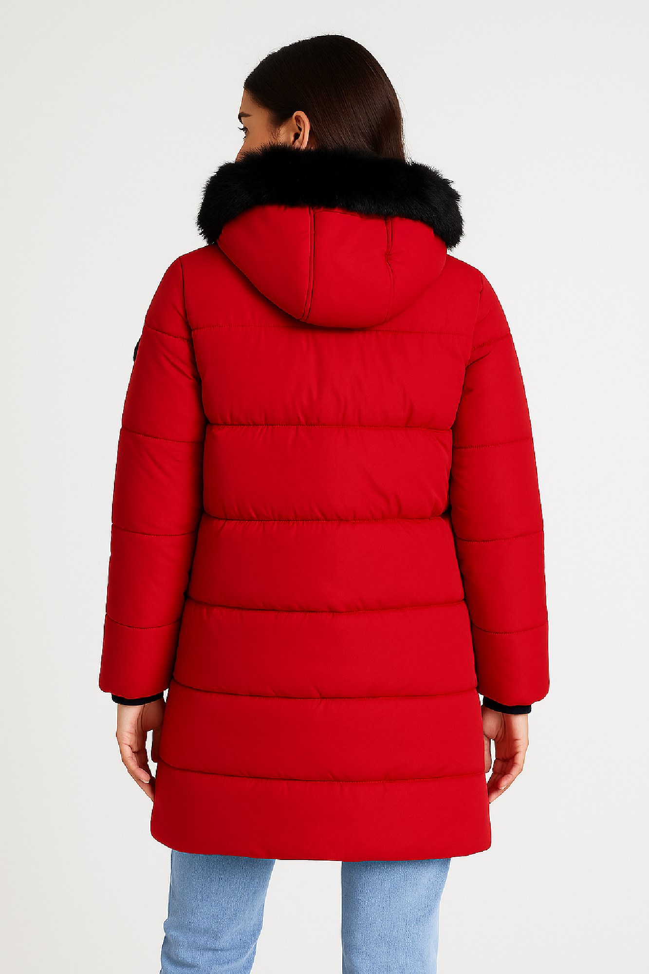 Picture of Long Quilted Puffer Jacket with Hood and Detachable Fur Trim