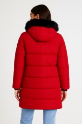 Picture of Long Quilted Puffer Jacket with Hood and Detachable Fur Trim