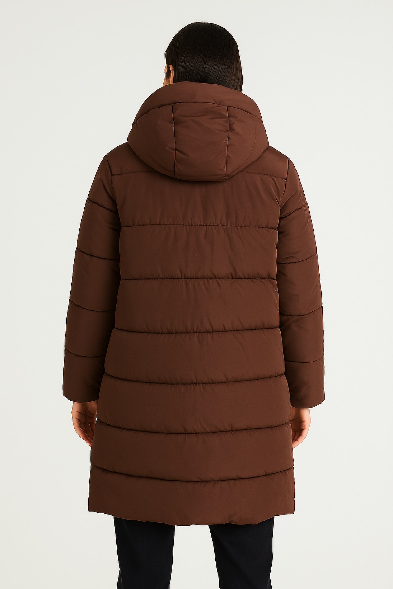 Picture of Long Quilted Puffer Jacket with Hood and Flap Pockets