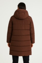 Picture of Long Quilted Puffer Jacket with Hood and Flap Pockets