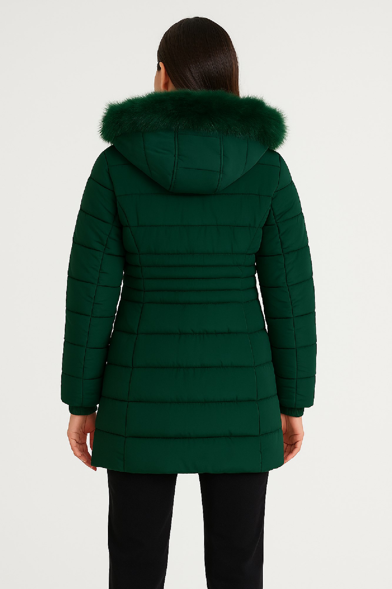 Picture of Quilted Puffer Jacket with Hood and Detachable Faux Fur Trim