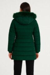 Picture of Quilted Puffer Jacket with Hood and Detachable Faux Fur Trim