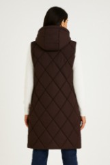 Picture of Long Quilted Sleeveless Vest with Hood