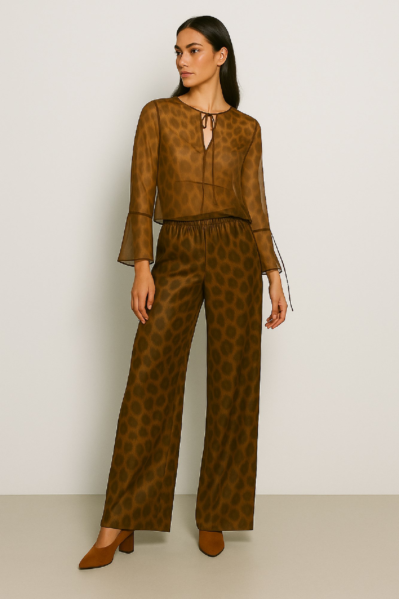 Picture of Silky touch translucent blouse with bell sleeves