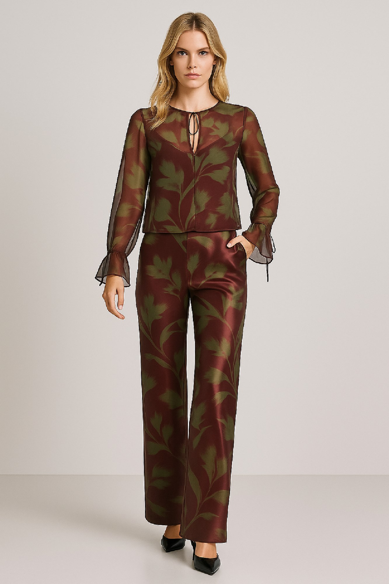 Picture of Silky touch translucent blouse with bell sleeves