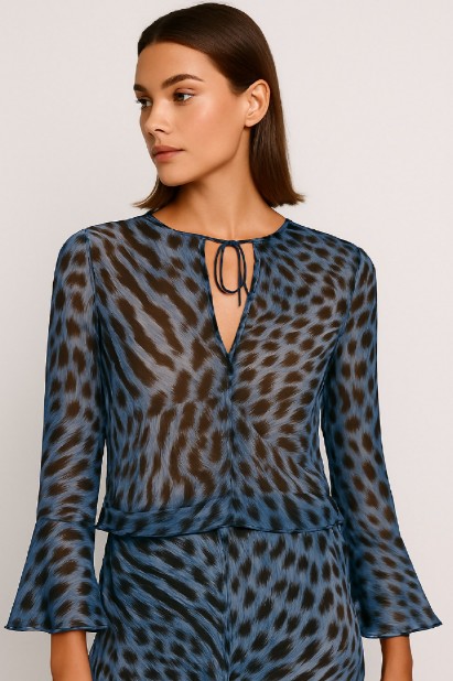 Picture of Silky touch translucent blouse with bell sleeves