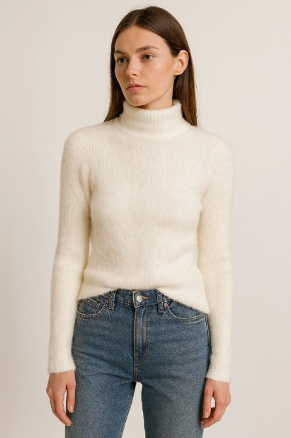 Picture of Fluffy Knit Sweater with High Neck