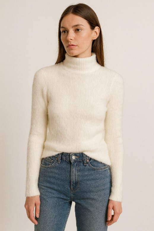 Picture of Fluffy Knit Sweater with High Neck