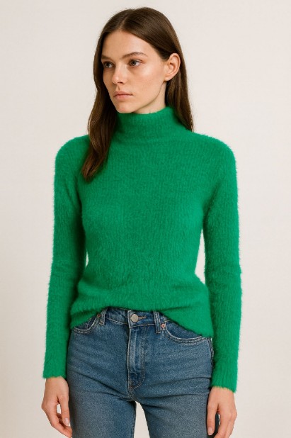 Picture of Fluffy Knit Sweater with High Neck