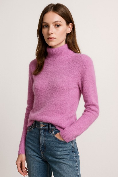 Picture of Fluffy Knit Sweater with High Neck