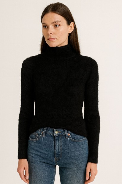Picture of Fluffy Knit Sweater with High Neck