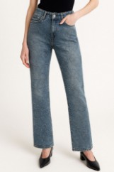 Picture of Denim Pants with Rhinestone Embellishments and Subtle Pattern
