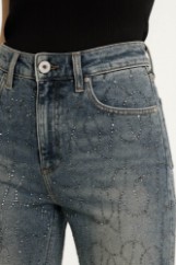 Picture of Denim Pants with Rhinestone Embellishments and Subtle Pattern