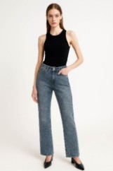 Picture of Denim Pants with Rhinestone Embellishments and Subtle Pattern
