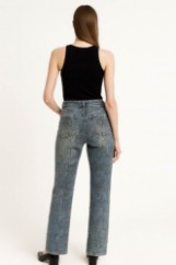 Picture of Denim Pants with Rhinestone Embellishments and Subtle Pattern