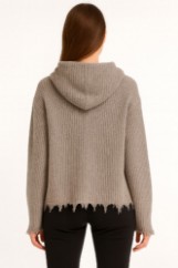 Εικόνα της Πλεκτή Μπλούζα με Κουκούλα και Ξέφτια στα Τελειώματα
