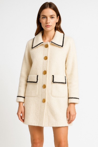 Picture of Coat with Wide Collar, Decorative Stitching and Buttons