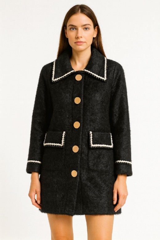 Picture of Coat with Wide Collar, Decorative Stitching and Buttons