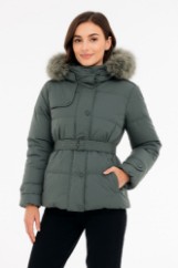 Picture of Belted Quilted Jacket with Faux Fur Hood