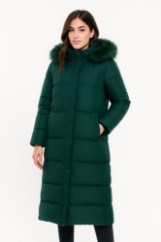 Picture of Long Quilted Puffer Coat with Hood and Detachable Faux Fur Trim