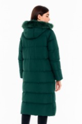 Picture of Long Quilted Puffer Coat with Hood and Detachable Faux Fur Trim