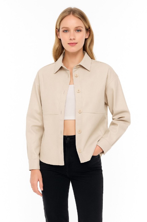 Picture of Short Faux Leather Jacket with Button Closure